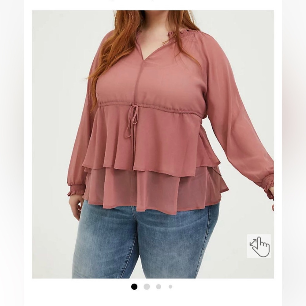 NWT Torrid DUSTY ROSE CRINKLE
CHIFFON DRAWSTRING DOUBLE LAYER BLOUSE